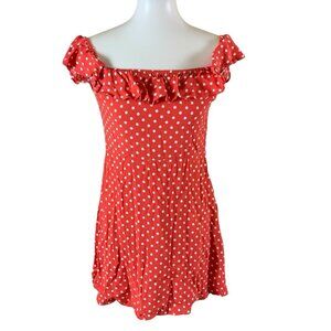 Privacy Please M Red White Polka Dot Off Shoulder Ruffle Mini Dress Retro Flirty